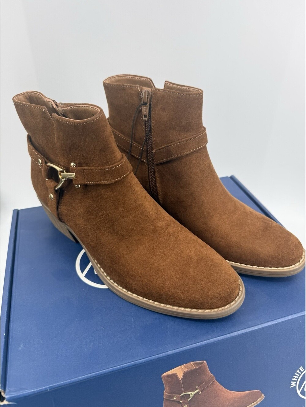 White Mountain Women's Faux Suede Zip-Up Ankle Boot Chestnut Brown Size 6.5 New